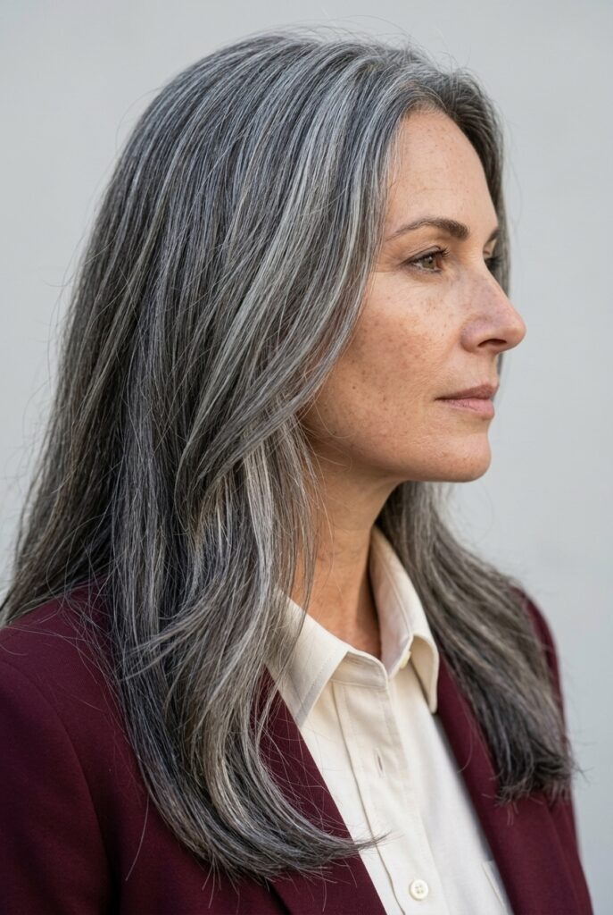 Salt-and-pepper hair blending with highlights and lowlights