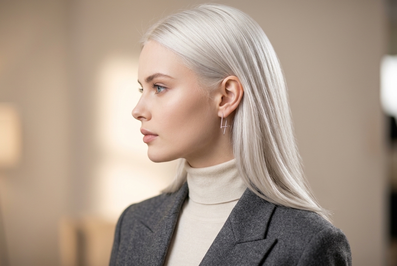 Scandinavian woman with icy platinum blonde hair dye