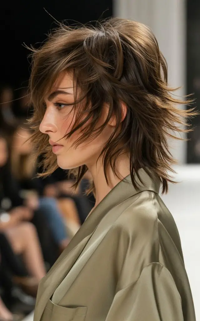 Shag Haircut with heavily layered texture and movement for vibrant youthful energetic look