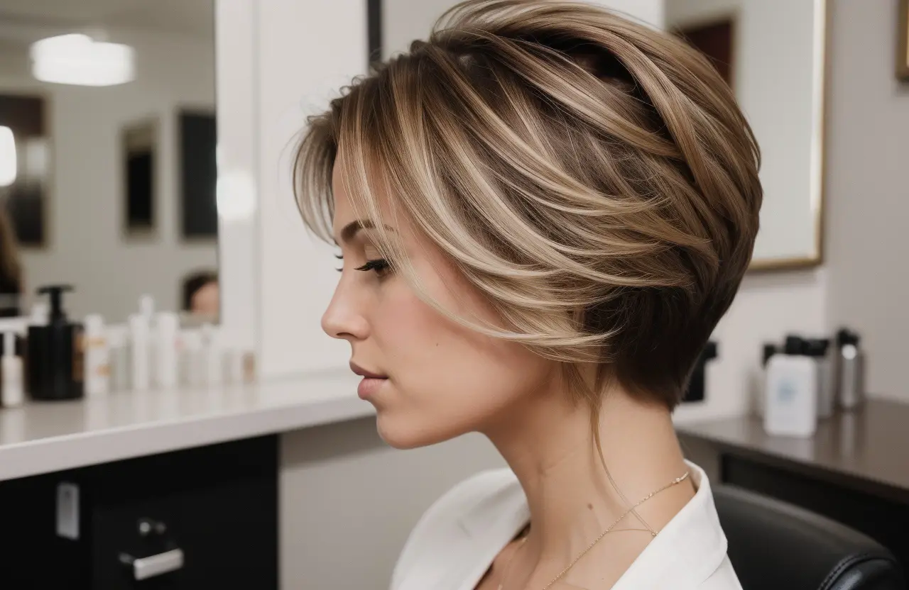 Short Haircut with Dark Color and Blonde Balayage