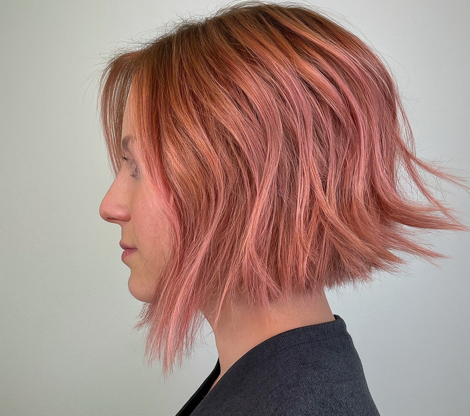 Short Layered Bob Strawberry Blonde hair color