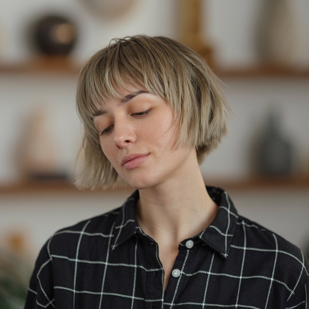 Short Shaggy Bob Light Brown Hair