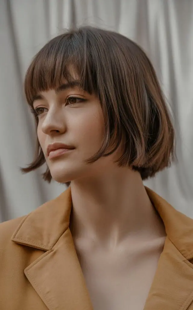 Short Shaggy Bob with Blunt Bangs for Square Face