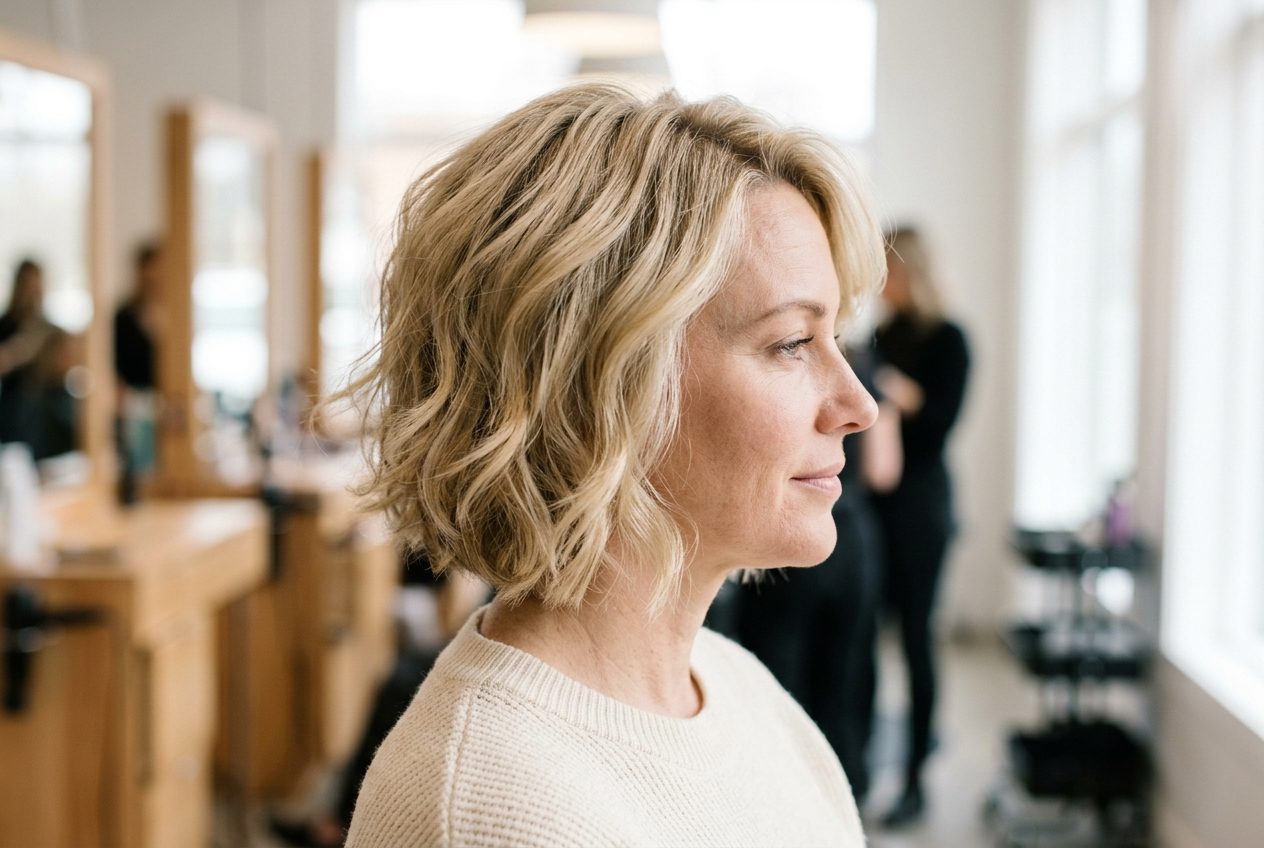 Short bob haircut that makes woman look younger