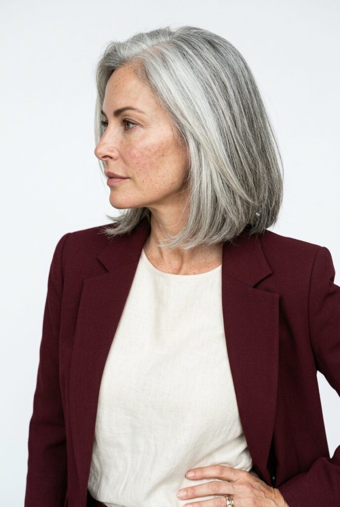 Silver platinum hair fully embracing gray