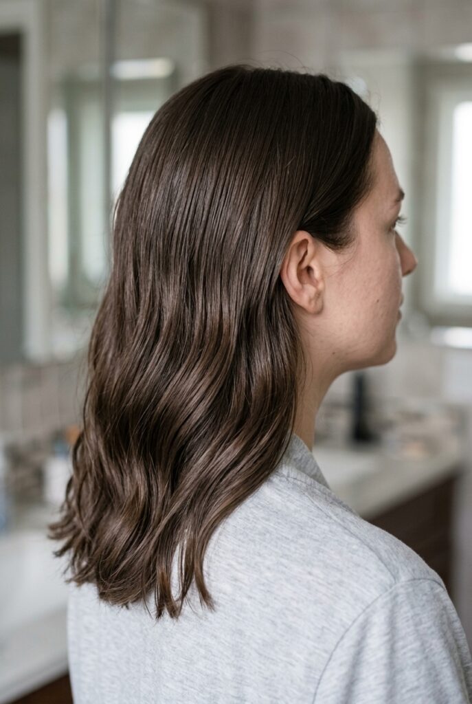 Soft cool toned chocolate brunette hair after a mask Soft cool toned chocolate brunette hair after a mask