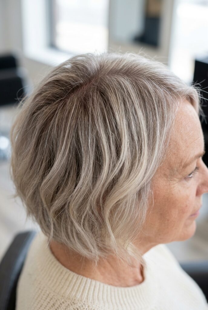 Soft silver blonde with ash root shadow