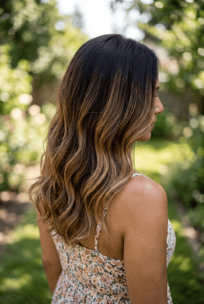 Space Out Appointments With a Root Shadow Mature woman with dark hair and soft root shadow melting into highlighted lengths