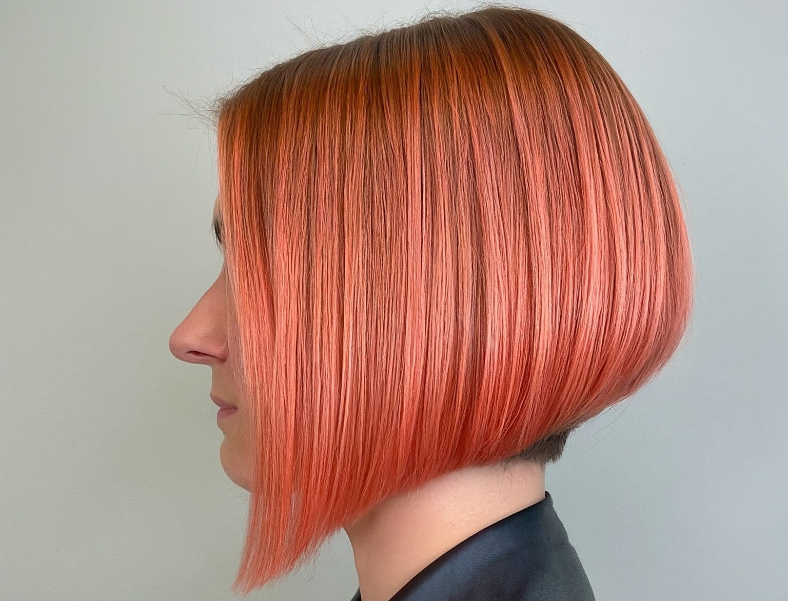 Stacked Bob Pastel Coral hair color