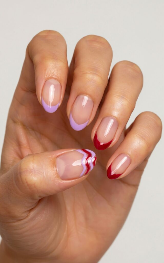 Teen girl hands with modern reinvented French tip nail art
