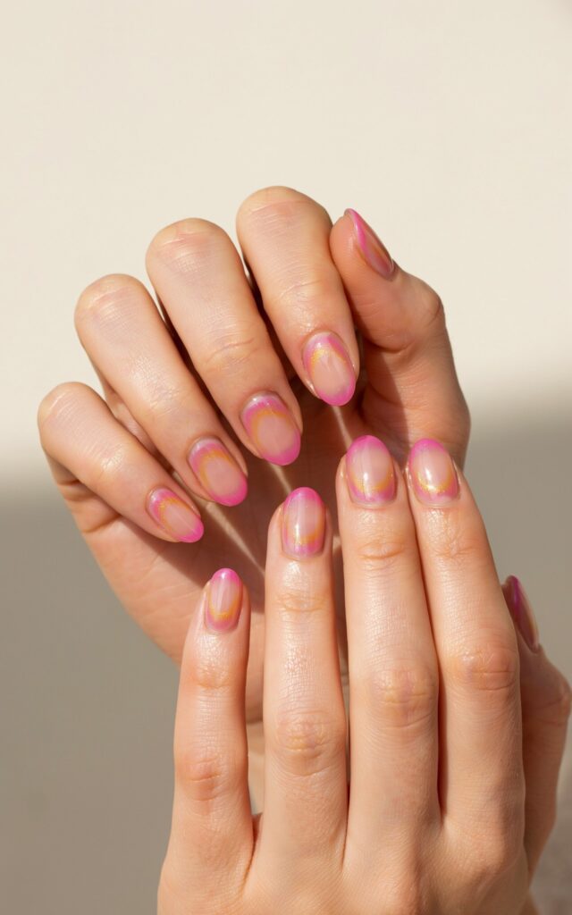 Teen girl hands with soft glowing aura nail art