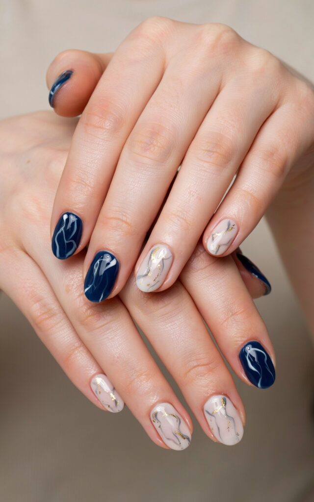 Teen girl hands with swirl and marble nail art