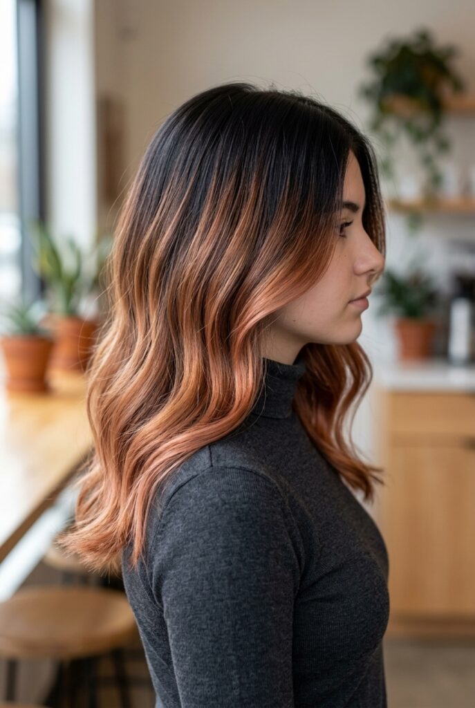 Teen girl with a shadow root fading into bright colorful ends in a side profile shot Teen girl with a shadow root fading into bright colorful ends in a side profile shot