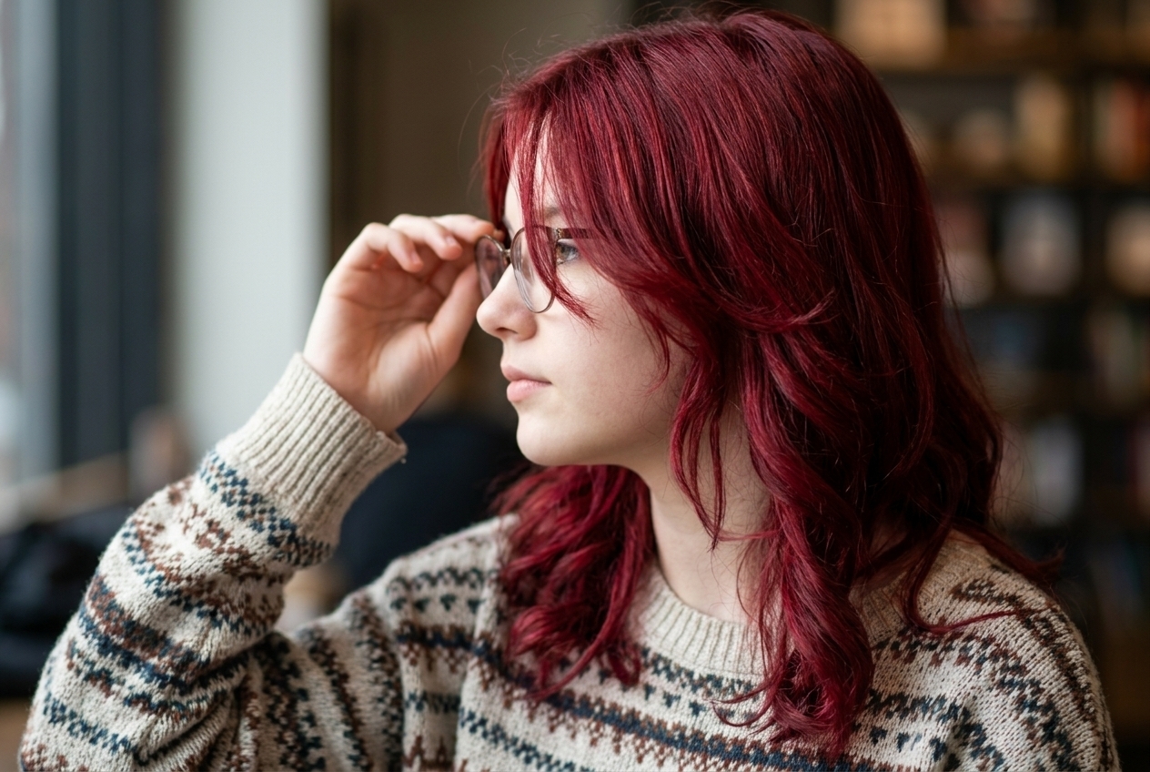 Teen girl with vibrant dyed hair in a side profile editorial shot