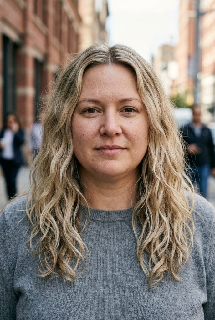 Textured below shoulder waves for round face