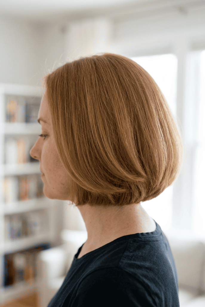 Woman with a rounded voluminous Italian bob haircut