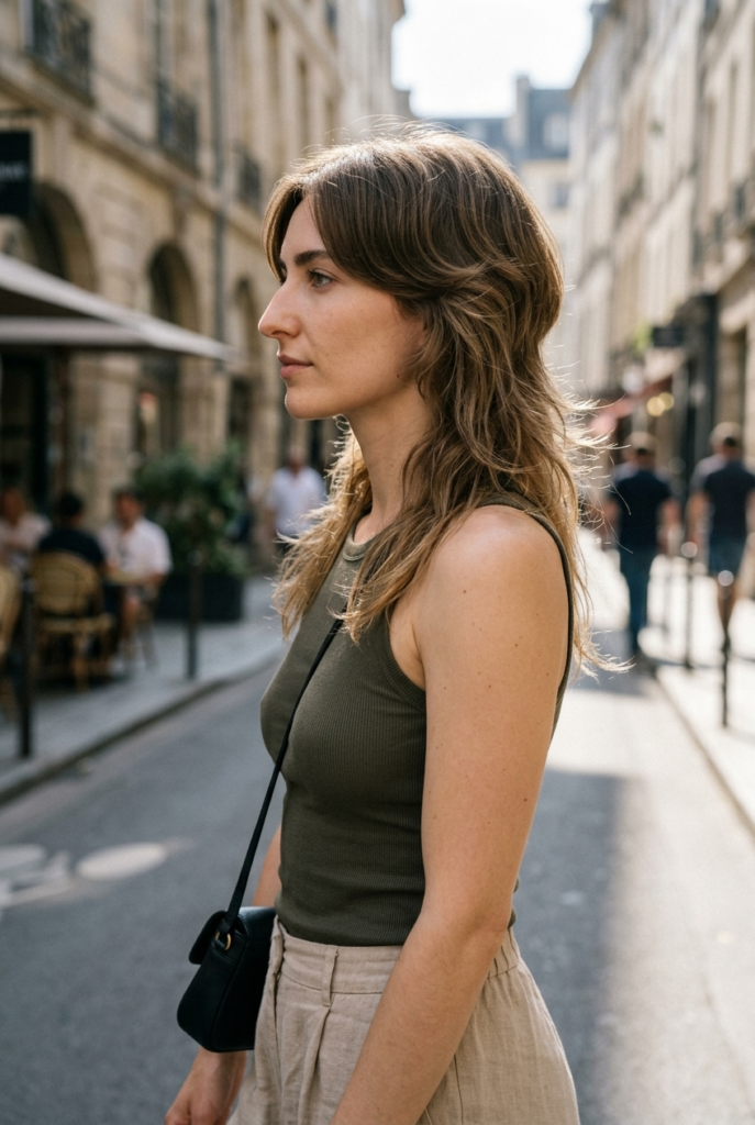 The Octopus Cut Woman with an octopus haircut showing voluminous crown layers tapering into wispy wavy ends
