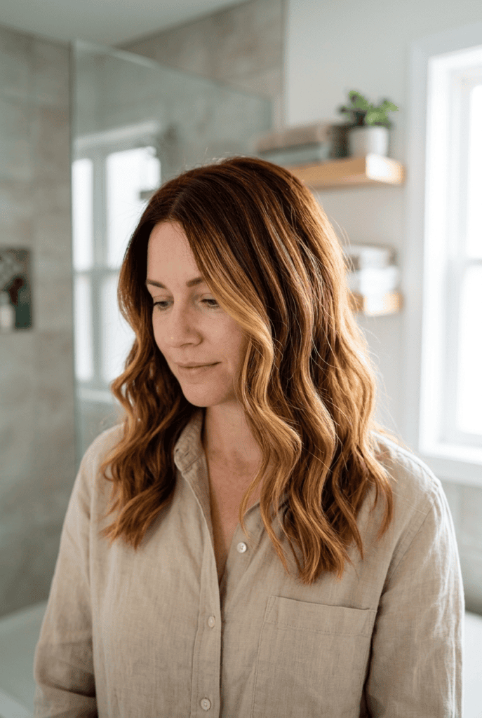 Woman with crisp clean balayage highlights and no color bleeding
