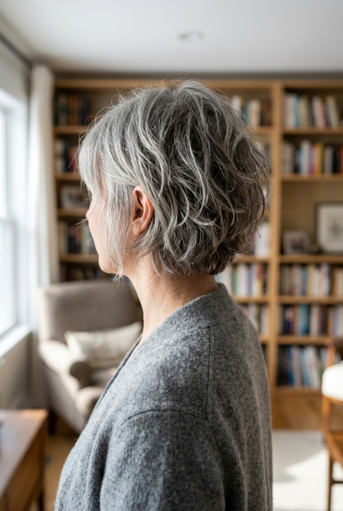 The Undone Shag Bob Woman with tousled undone shag bob haircut and layers