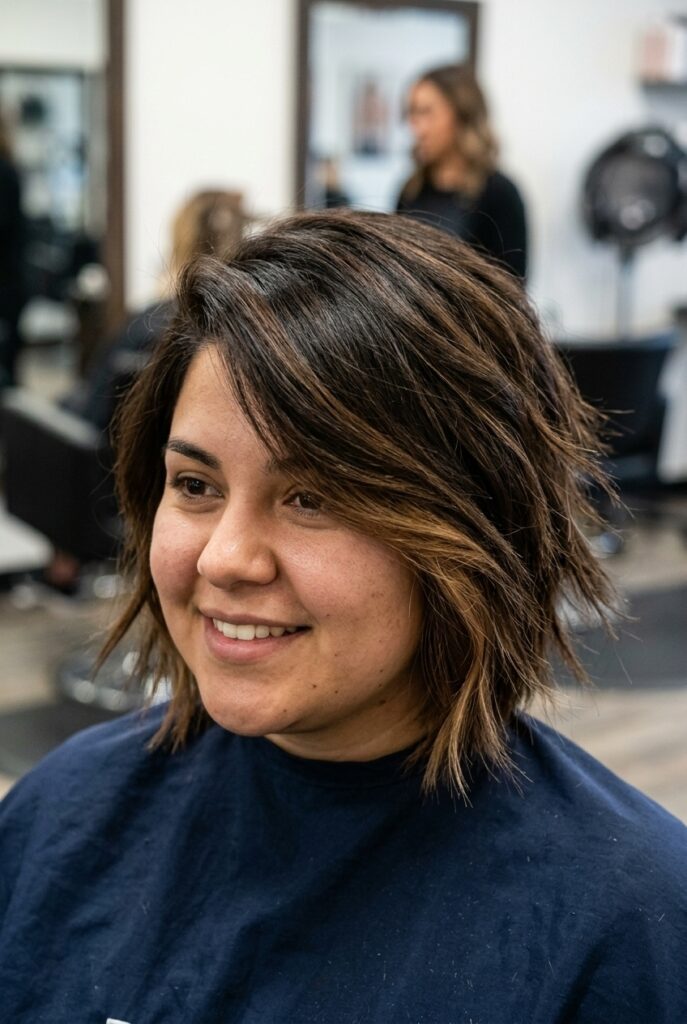 Two tone shattered shaggy bob for round face