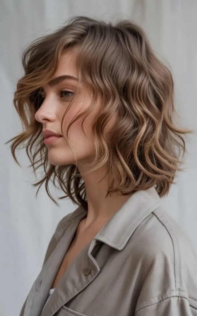 Wavy Textured Shag on Medium Length Hair