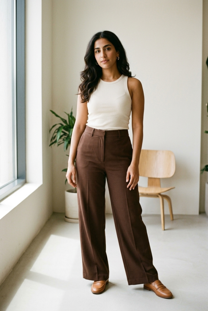 Wide-Leg Trousers + Fitted Ribbed Tank Wide-Leg Trousers + Fitted Ribbed Tank