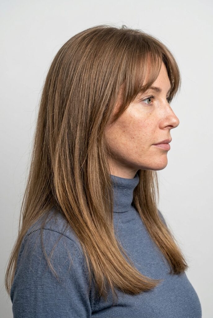Wispy Bangs with a Long, Mostly One-Length Cut