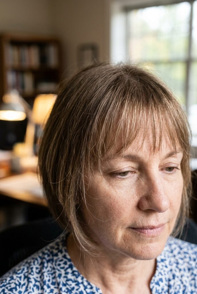 Wispy bob with feathered bangs on a woman over 50