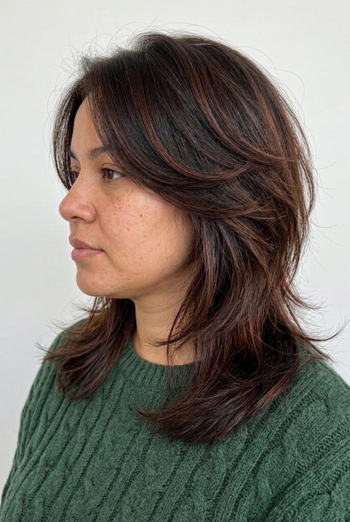 Wolf cut on medium-length hair