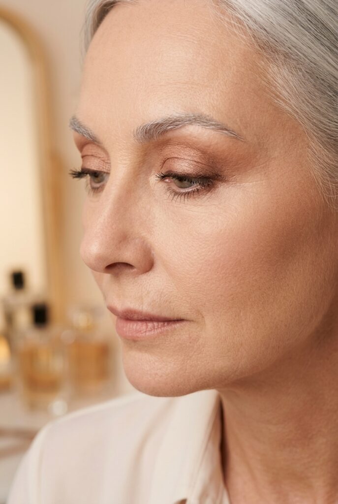 Woman over 50 wearing a soft bronze eyeshadow look