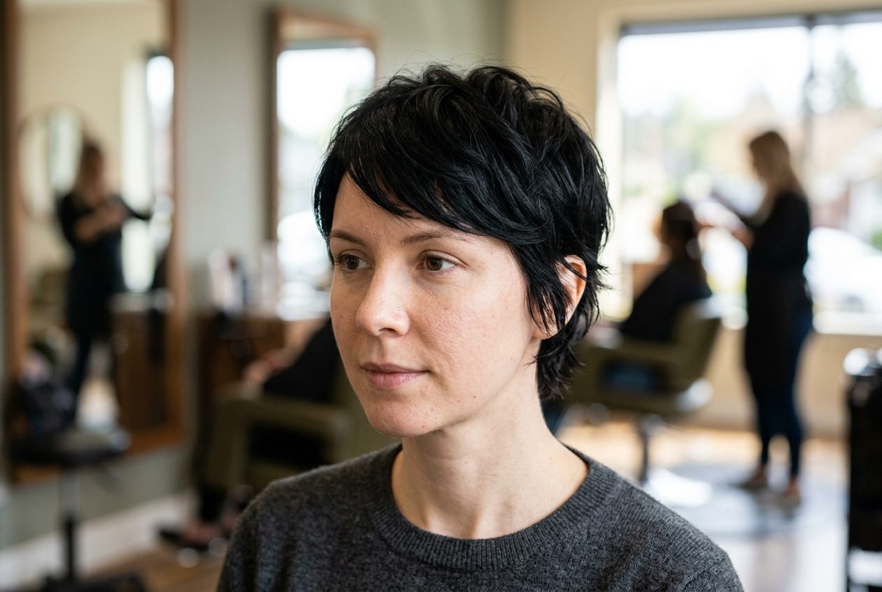 Woman with a short haircut showing a healthy textured finish