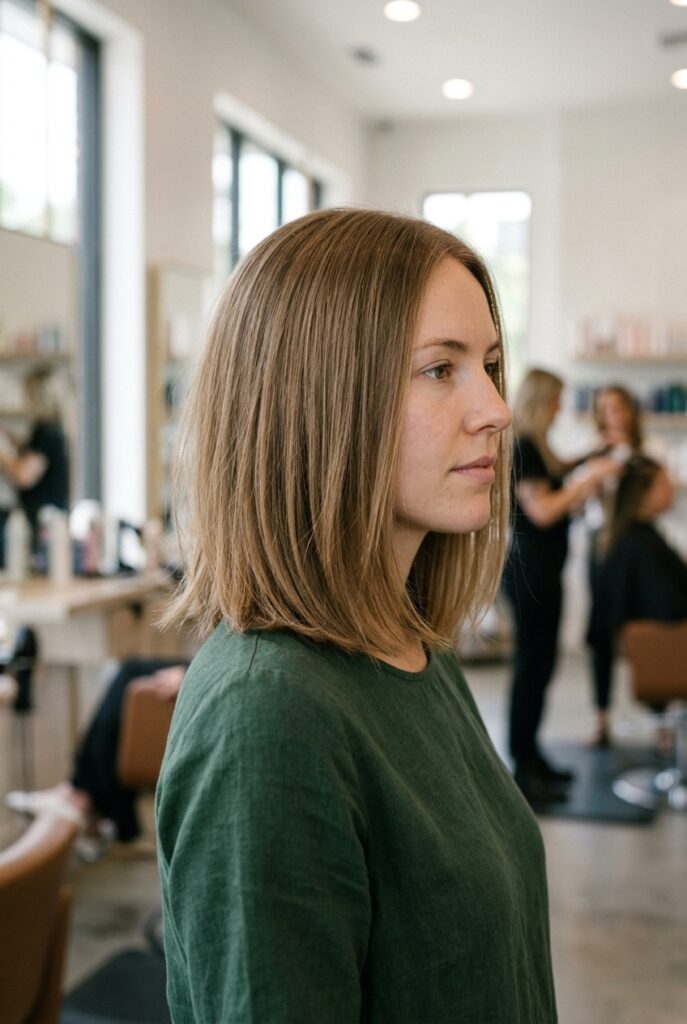 Woman with a textured collarbone bob with soft layered ends