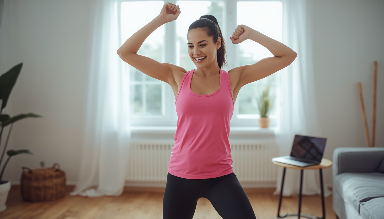 Woman working out Zumba at home