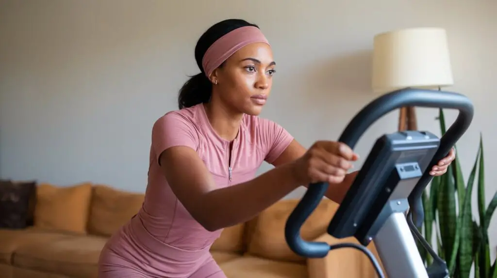 Botswanan woman with cardio Equipment at Home