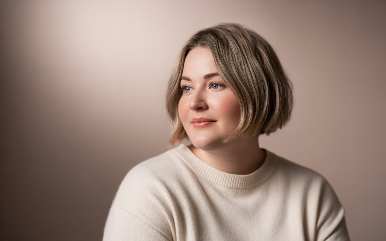 Woman with round chubby face