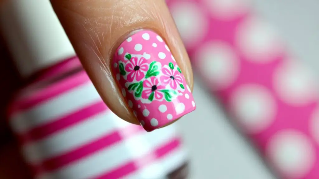 Pink Flower Nail Design