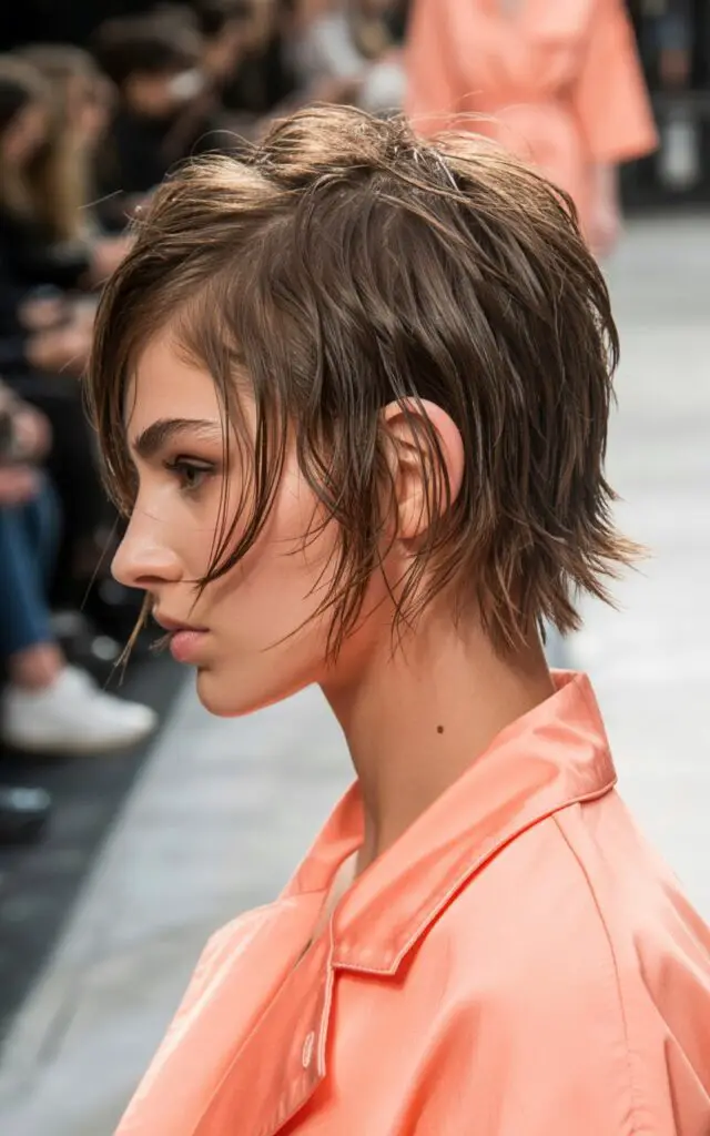 short shag haircut with multiple messy piece-y layers and face-framing texture