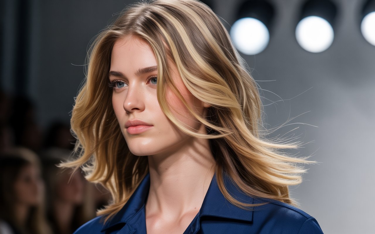 Hair Highlight Combinations with dimensional blonde and caramel balayage highlights