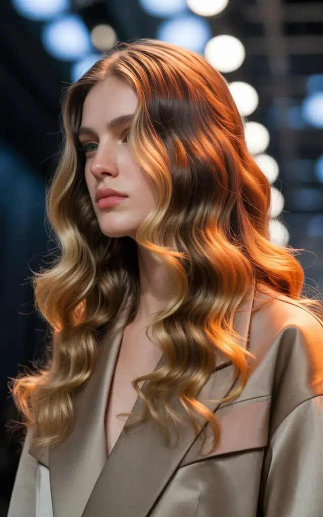 golden honey highlights with structured ribbons of color and bright dimensional tones