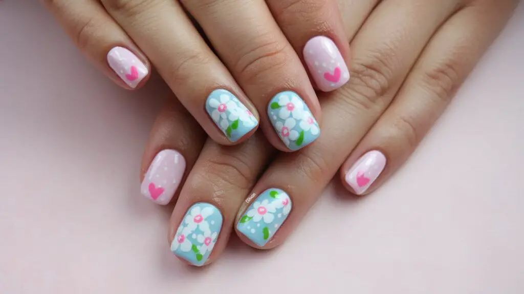 Blue Flower Nail Design