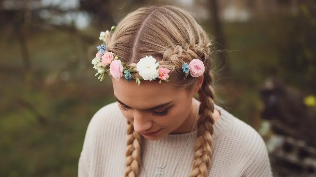 Dutch Braided Hair with Flowers