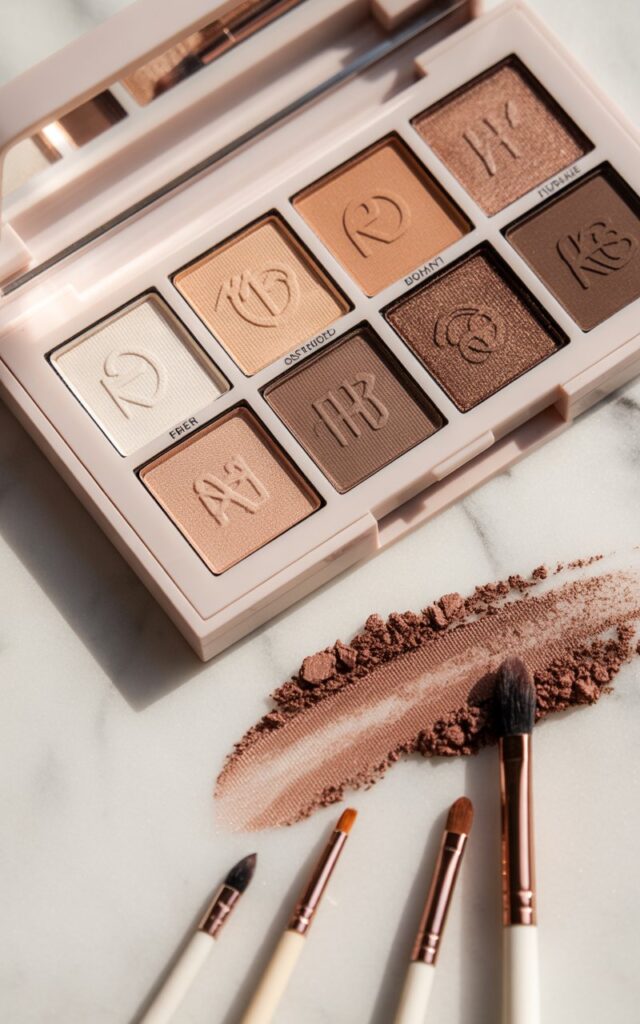 an elegant neutral eyeshadow palette featuring four to six earth-toned shades