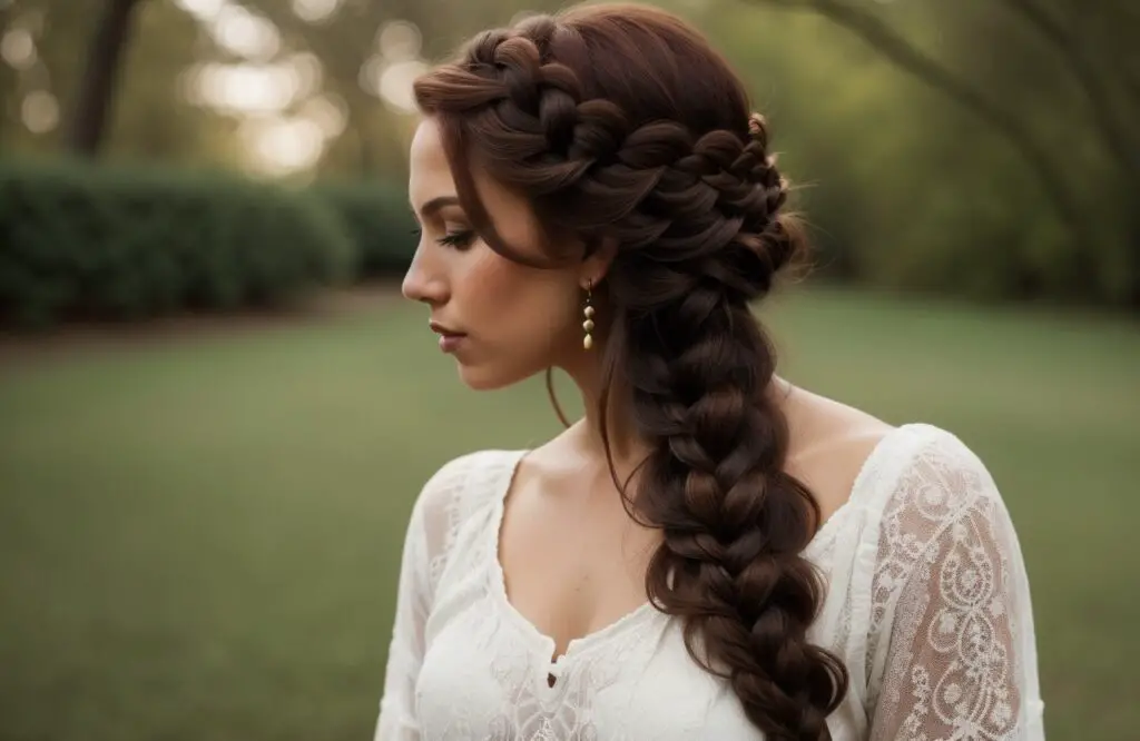 bohemian braid on woman's Mahogany hair color