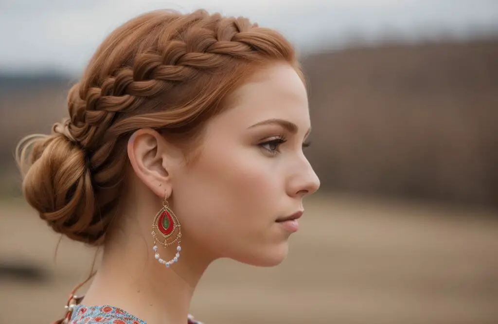 bohemian braid on woman's short hair with Strawberry Blonde hair color