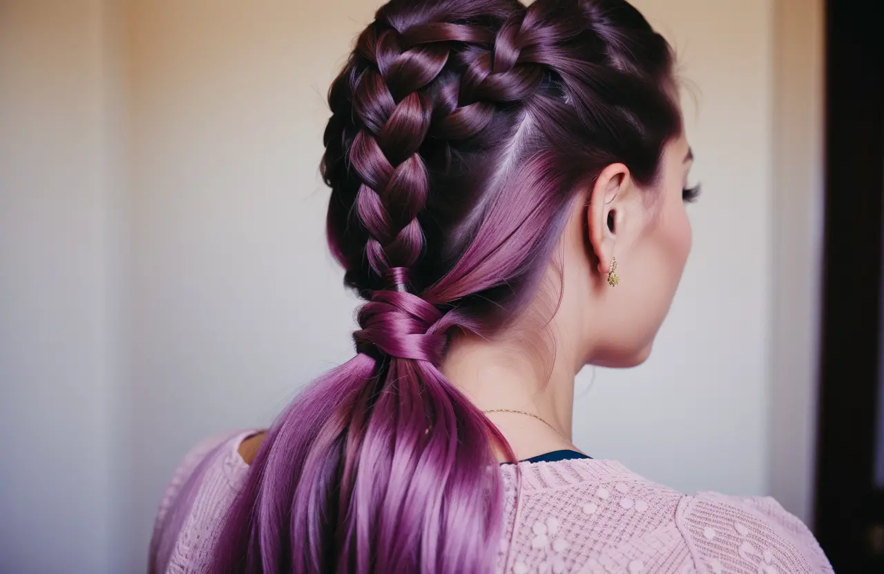 braided ponytail on Wild Orchid hair color