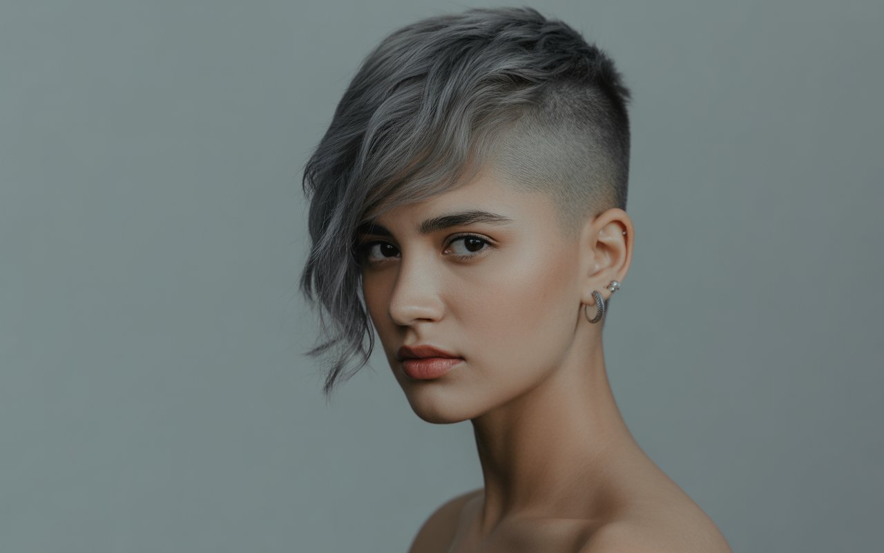 Woman with Very Short Haircut with Shaved Side