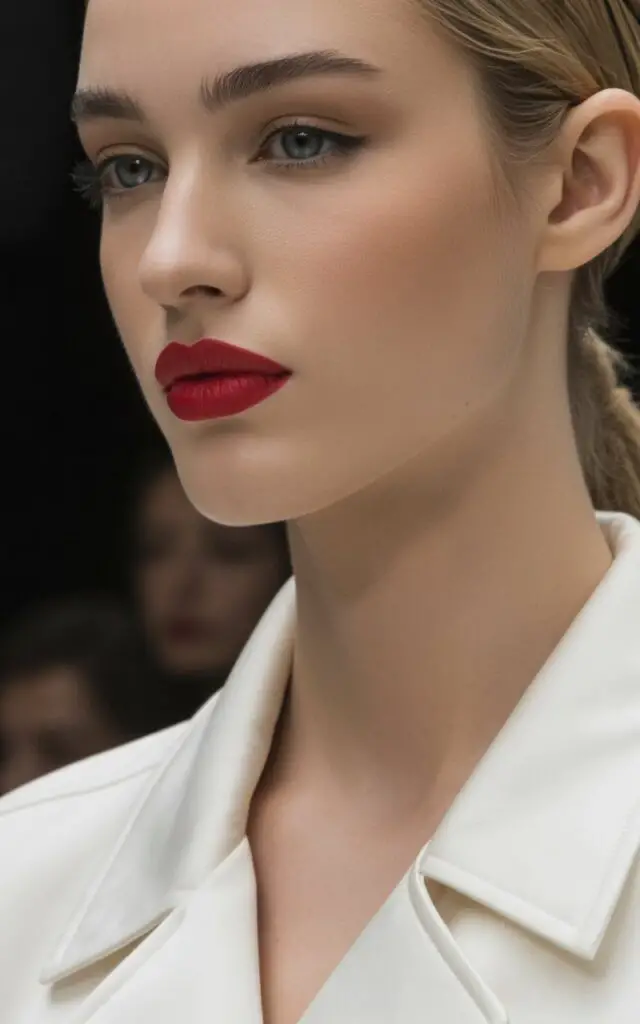 classic bold matte red lipstick with minimal makeup