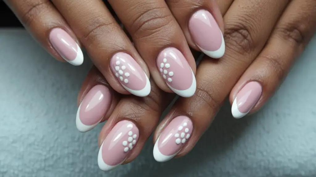 Pink White Oval Almond Shaped Nail Design For Black Women 