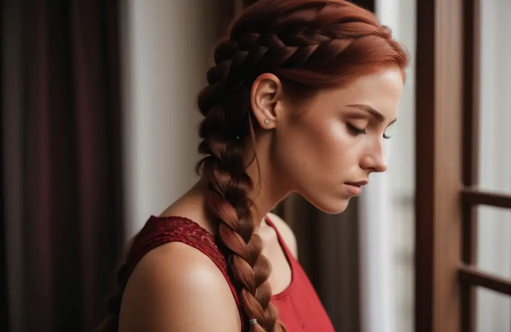 dutch braid with Cherry Red hair color