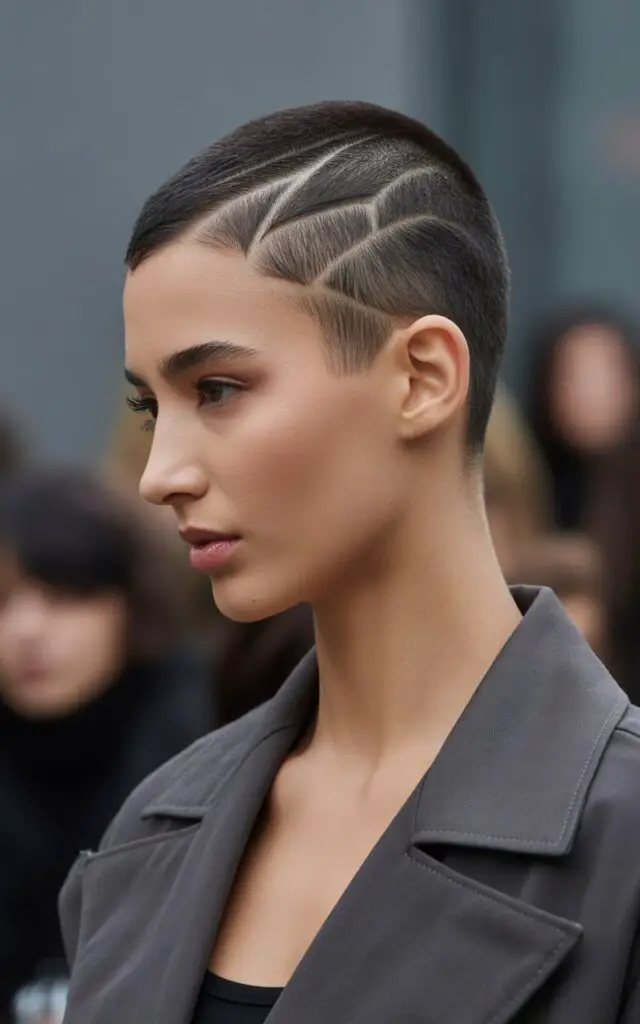 sculpted crop haircut with architectural geometric lines